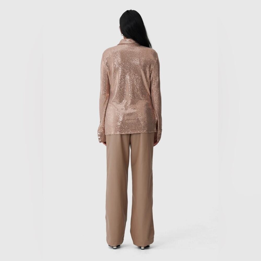 NWT C/Meo Collective After Dark Rose Gold Button Down Shirt Shiny Sparkly Sz XS - Picture 4 of 10